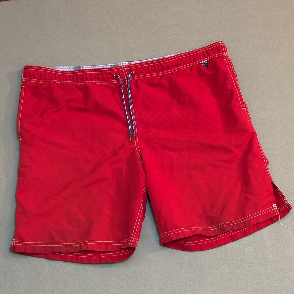 Lands End Mens Red Swim Trunks XL‎ 40-42 Elastic Waist Mesh Lined Board Shorts